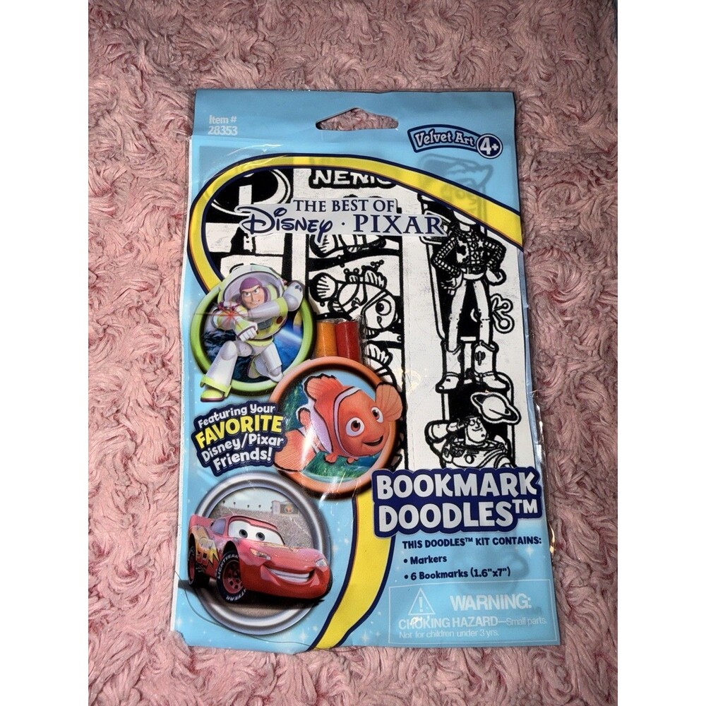 DISNEY Pixar VELVET DOODLE W/ Marker Bookmark (6) Color Nemo Cars Toy Story Buzz